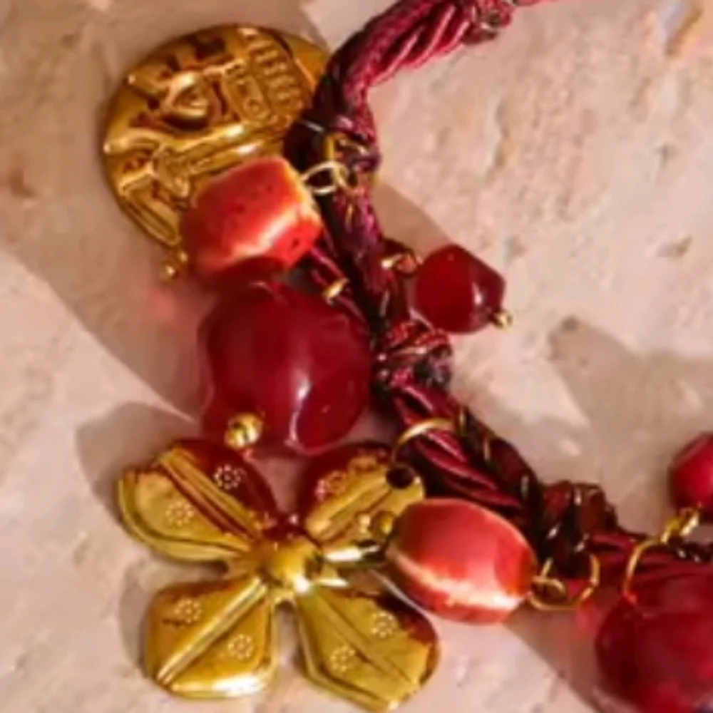 New 18k Gold Ss Desert Bloom Boho Charm Cord Necklace - Picture 5 of 10